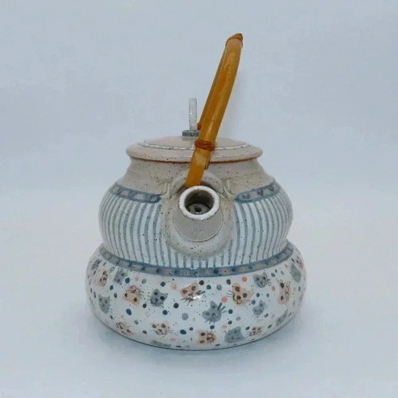 Vintage Lynne Norwood Lofton Art Pottery Pink Blue Kitten Cat Teapot Signed - Picture 8 of 13